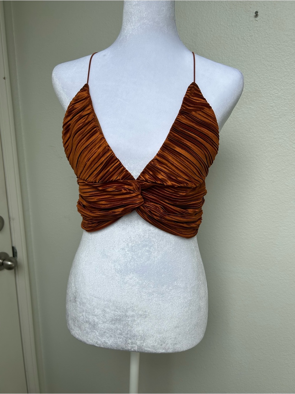 Urban Outfitters Copper Bronze Ruched Satin Crop Top Size Large